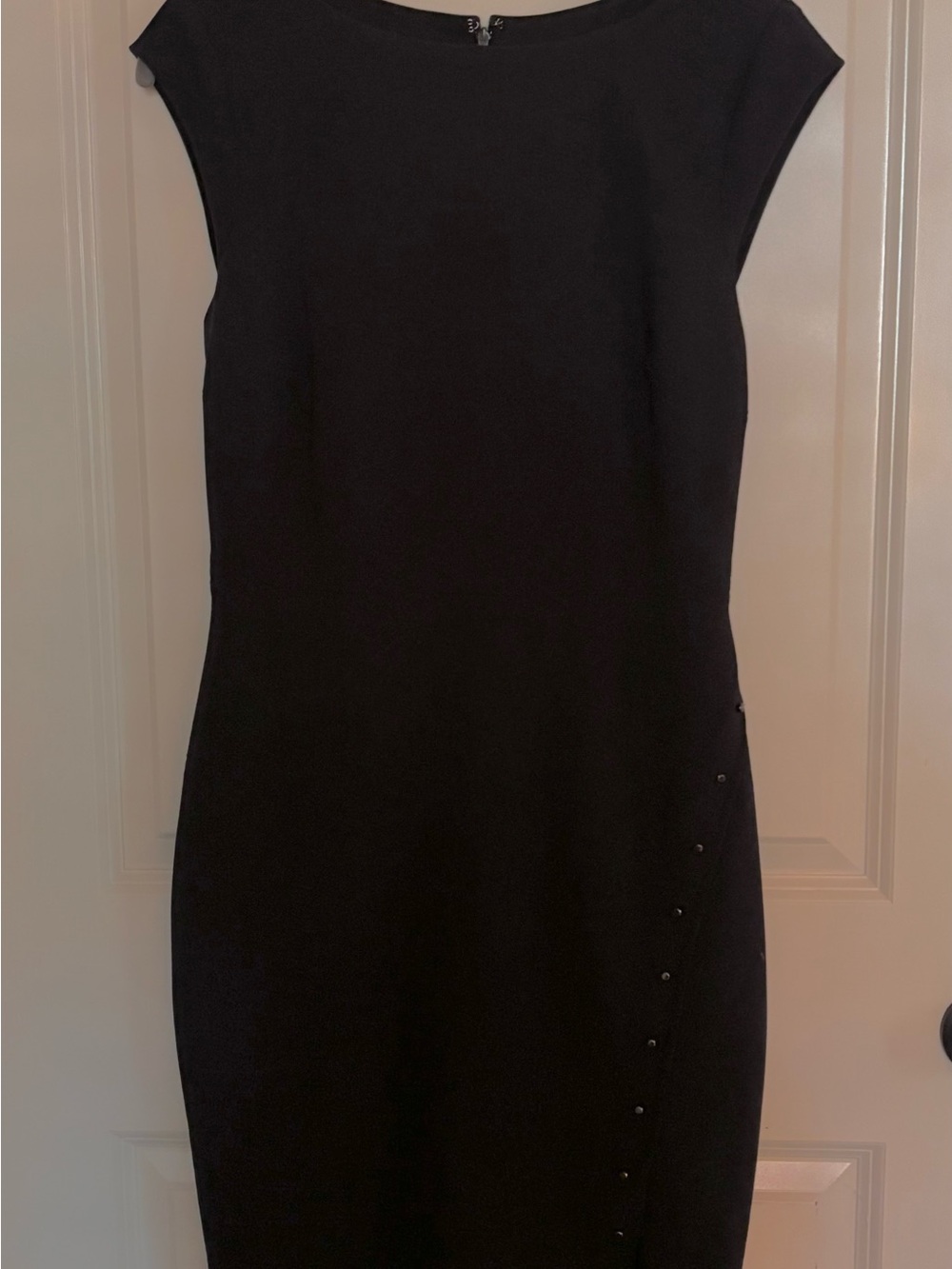 Classic Navy Sheath Dress with Side Stud Detail